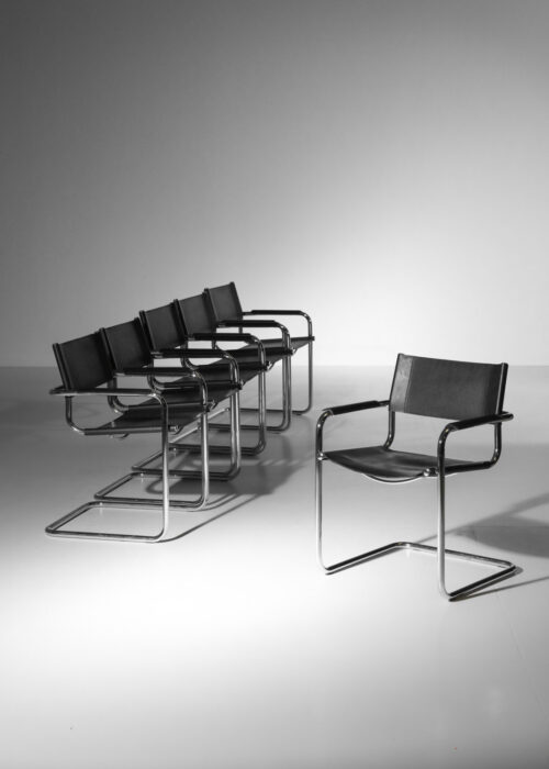 Set of six Marcel Breuer B34 style chairs chrome steel tubes suspended from the 80s - I208