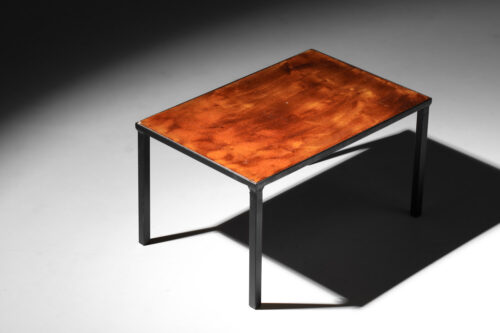 table basse bout de canapé et lave émaillée marron dorée années 60 - I274