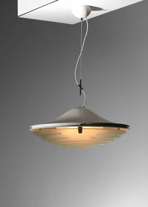 lustre suspension Gaetano Scolari pour Stilnovo en verre et métal laqué italien années 70 I154 