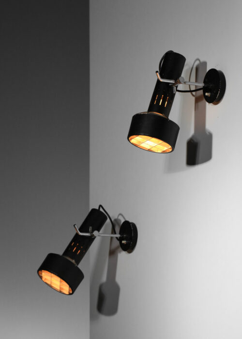 paire d'appliques alain richard disderot années 50 avec diffuseur quadrillé noir - H001