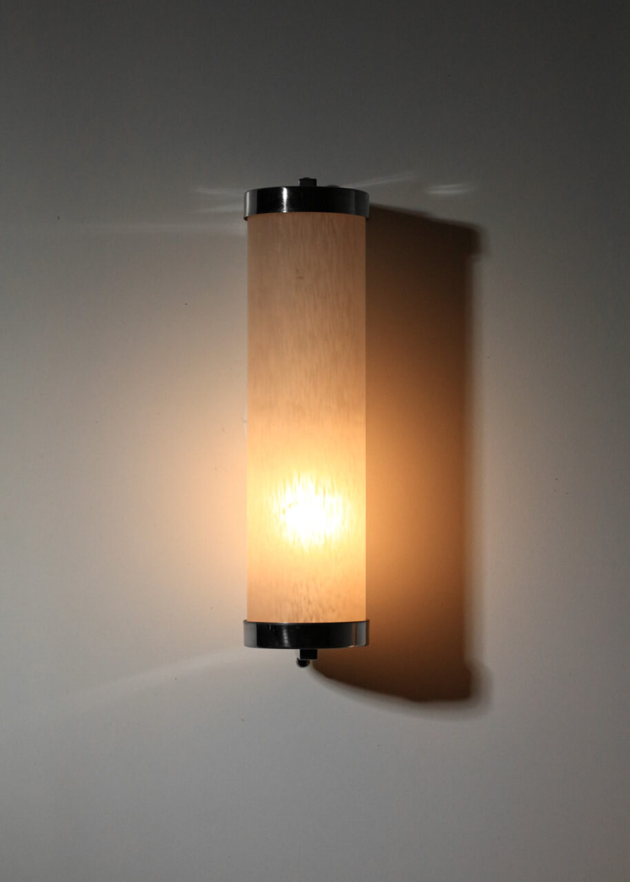 pair of 40's modernist sconces in speckled glass paste and chromed ...