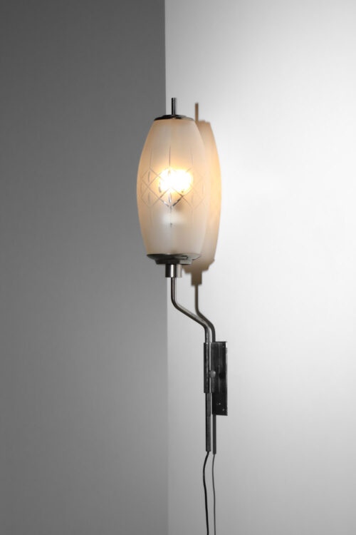 applique murale italienne attribuée à Luigi Caccia Dominioni verre et laiton nickelé années 60 - H411