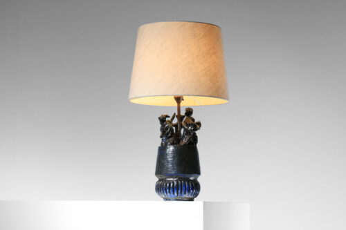 lampe de table en céramique à décor de danseur signée des années 60 - H038