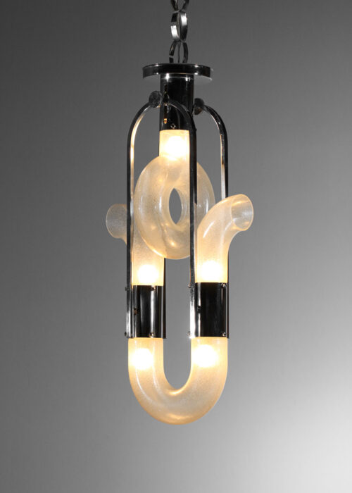 lustre italien des années 70 attr à carlo nason verre et metal chromé I256