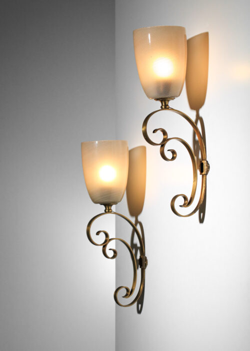 paire d'appliques italiennes en verre de murano sur structure métal doré années 60 attr. Massimo Vignelli - I344