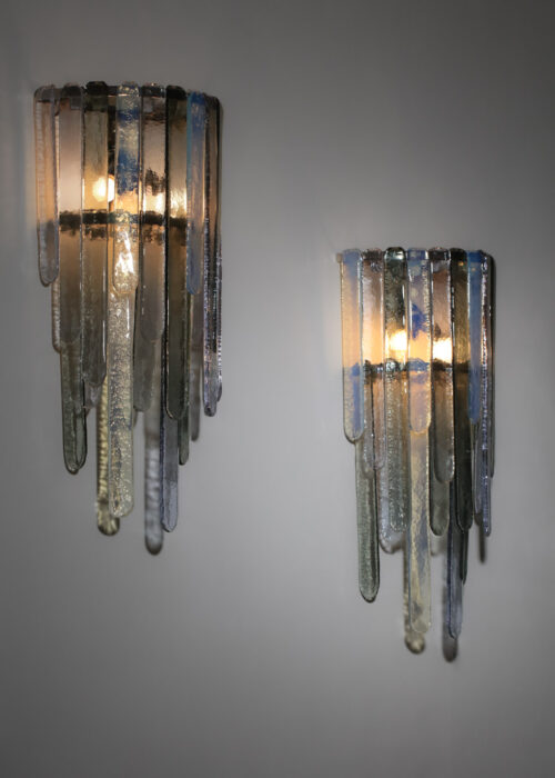 paire de grandes appliques italiennes Carlo Nason pour Mazzega années 70 en verre - H649