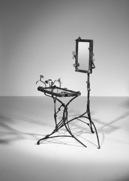 coiffeuse en fer forgé composée d'une tablette et d'un miroir acier - H533
