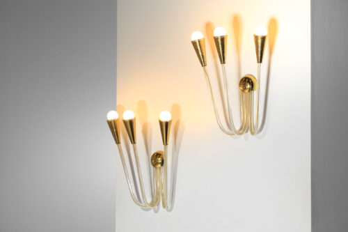 suite de 4 d'appliques années 60  tube en verre et laiton I417 