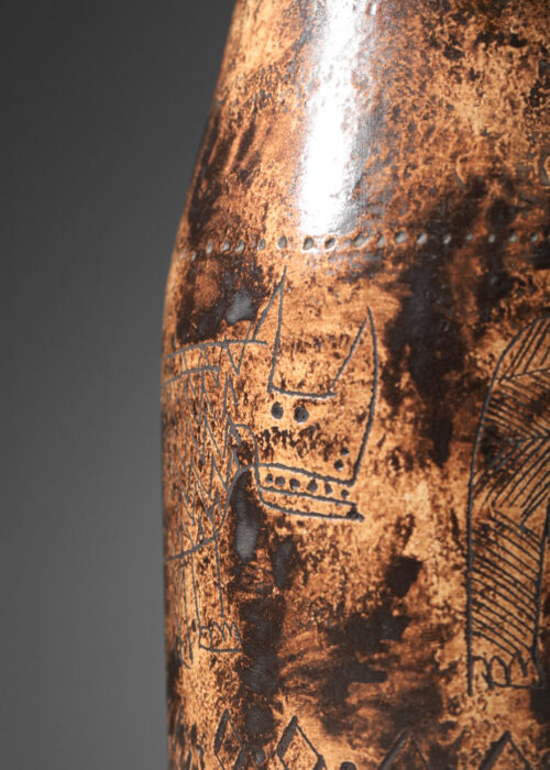 vase en céramique de jacques blin rhinocéros éléphants marrons années 60 - I424