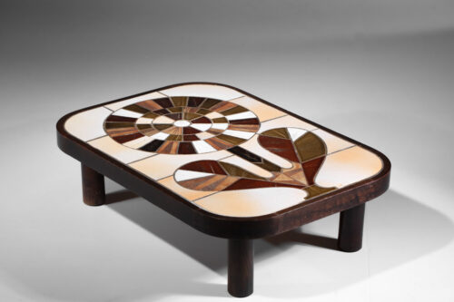table basse en céramique roger capron fleur vallauris années 60 - G391