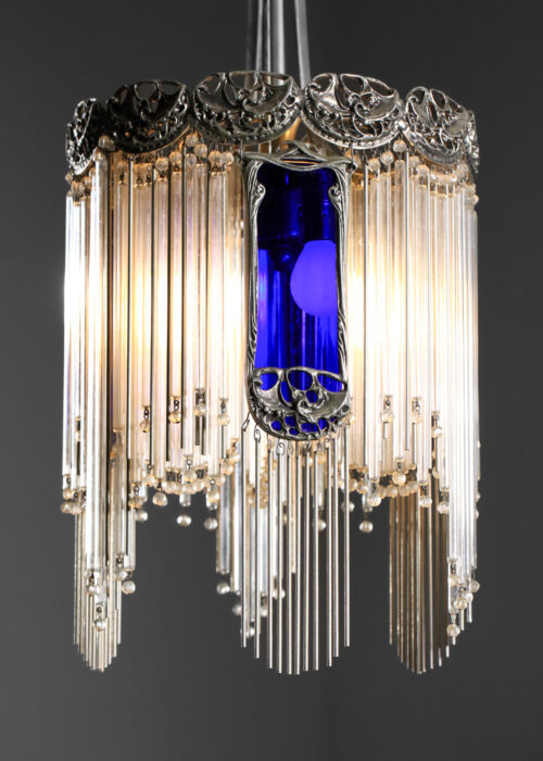 Lustre à pampille en bronze argenté et verre dans le goût de Hector Guimard art nouveau I285 