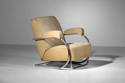 Modernist armchair in chromed steel tube and imitation leather from the 40's - I585