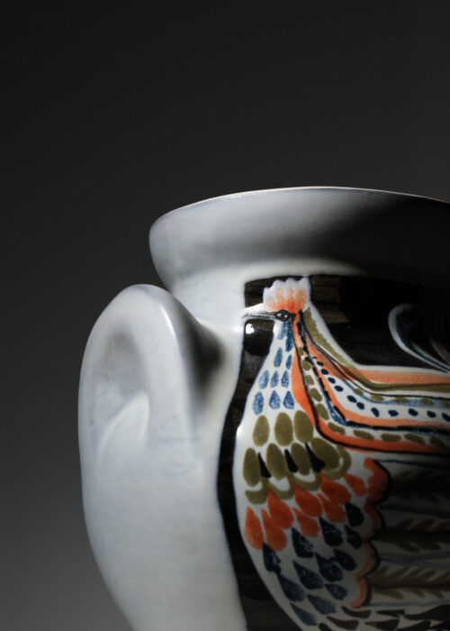 grand vase à oreilles Roger Capron en céramique Vallauris à décor de poule - I571