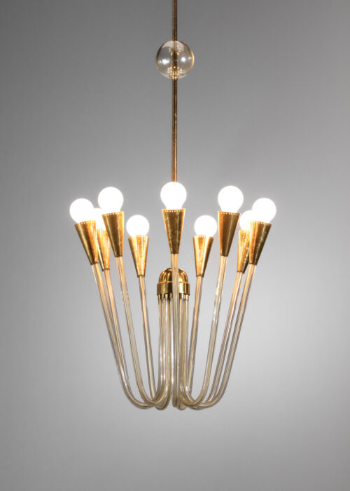 paire de grands lustres des années 60 en verre et laiton - I415