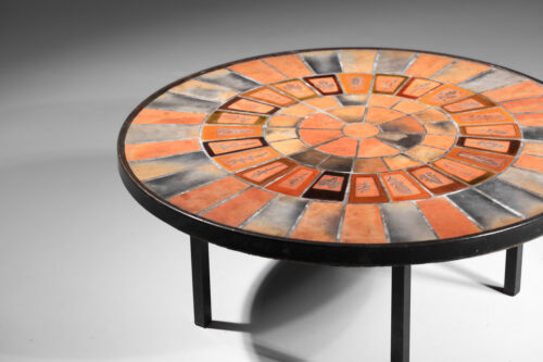 petite table basse en céramique roger capron herbier ronde années 60 I436 