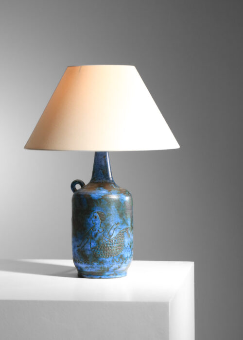lampe en céramique Jacques blin bleu à décor de sirène - I642