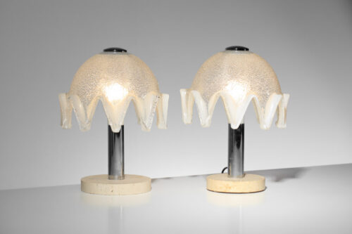 paire de lampes de table italiennes mazzega en verre et travertin des années 70 - I420