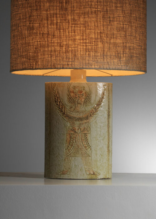 grande lampe de table roger capron en terre chamotée vallauris beige années 60 - I051