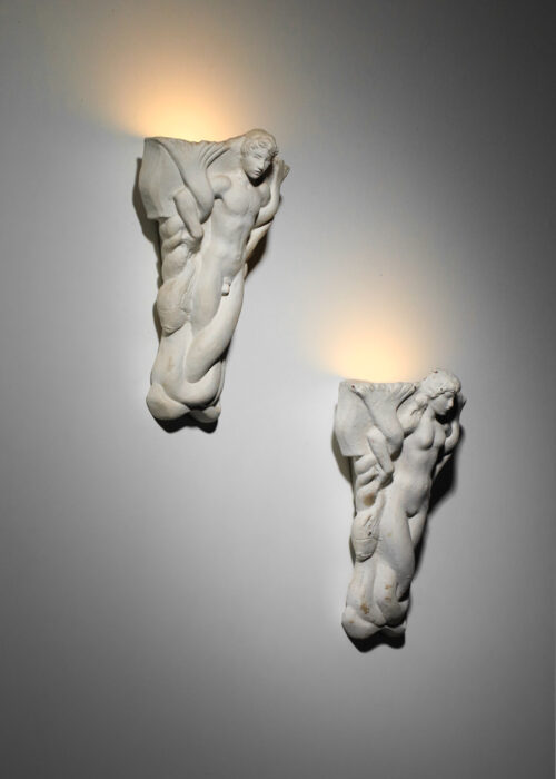 paire d'appliques de vadim androusov en céramique enduite des années 40 modele adam et eve - I444