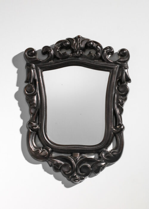 Miroir en céramique noir décor à volutes dans le goût de george jouve - I492 
