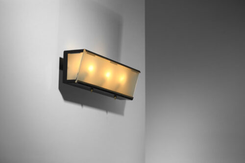 grande applique style jacques biny en métal et verre sablé années 50 - I152