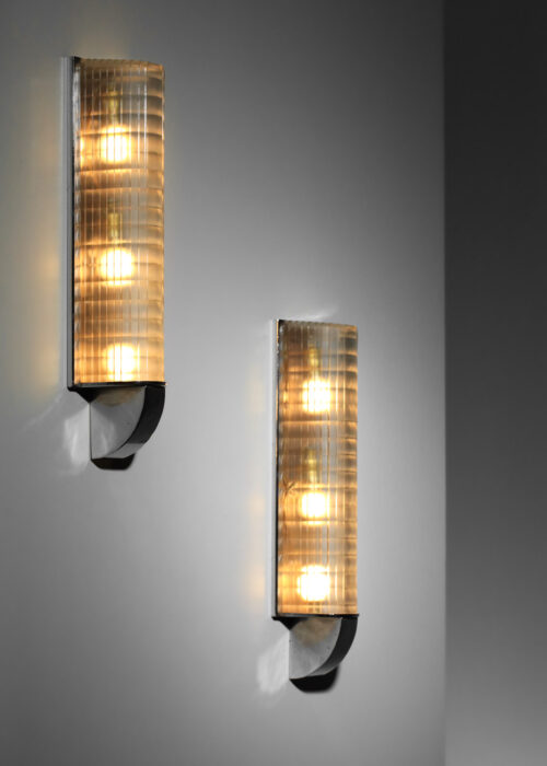suite de 3 grandes appliques années 40 50 en métal chromé et verre style perzel - I352