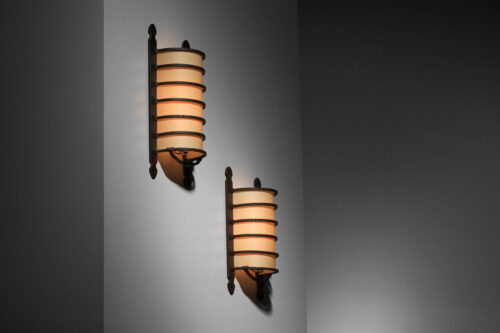 paire d'appliques brutalistes en fer forgé patiné - E072