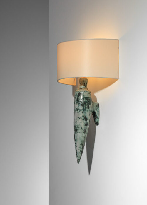 Applique jacques blin en céramique années 60 décor animalier vert - G478