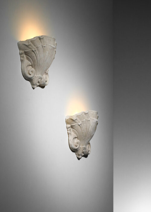 paire d'appliques en plâtre à décor de coquillage années 40 france - I533