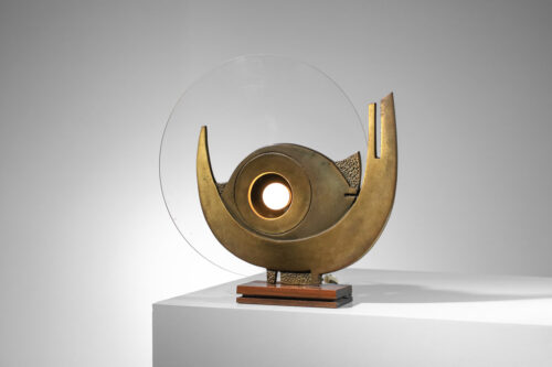 table lamp sculpture by Giuseppe Calonaci in bronze and plexiglass - I421