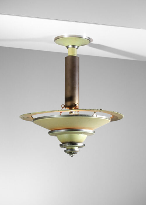 lustre suspension George Halais moderniste des années 40 en métal laqué vert - H348