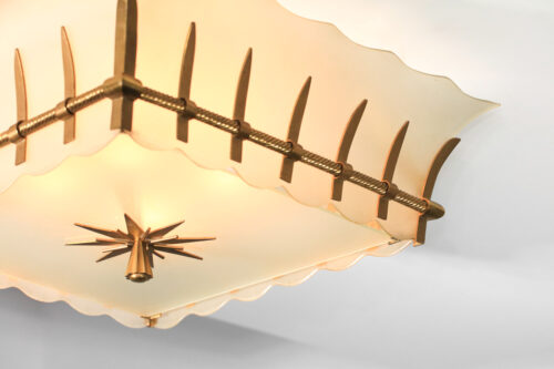 plafonnier art déco des années 30 en bronze doré et verre dépoli français - I672