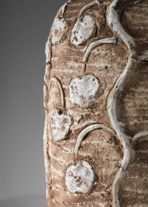 grand pied de lampe en céramique années 40 non identifiée à décor floral - I567 