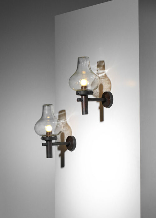 paire d'appliques suédoises l'extérieur en cuivre patiné et verre - I655