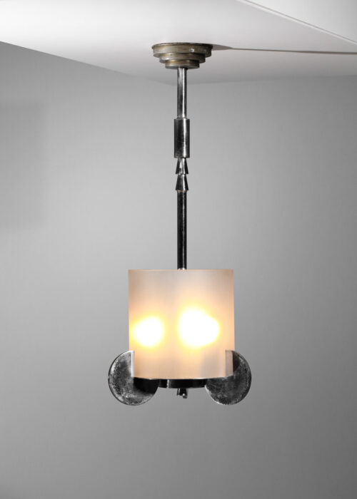 Suspension française moderniste des années 40 attribuée à Boris Lacroix laiton nickelé -I658