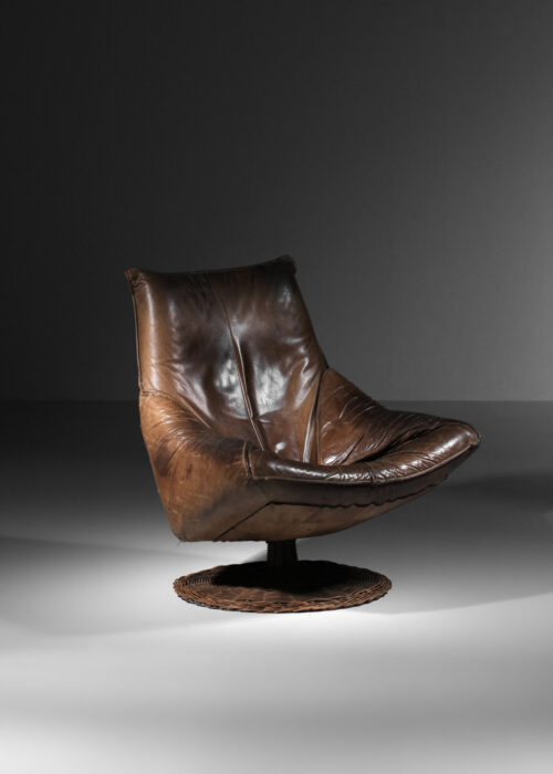 fauteuil en cuir marron de Gérard Van Den Berg pour Montis années 70 - C046 
