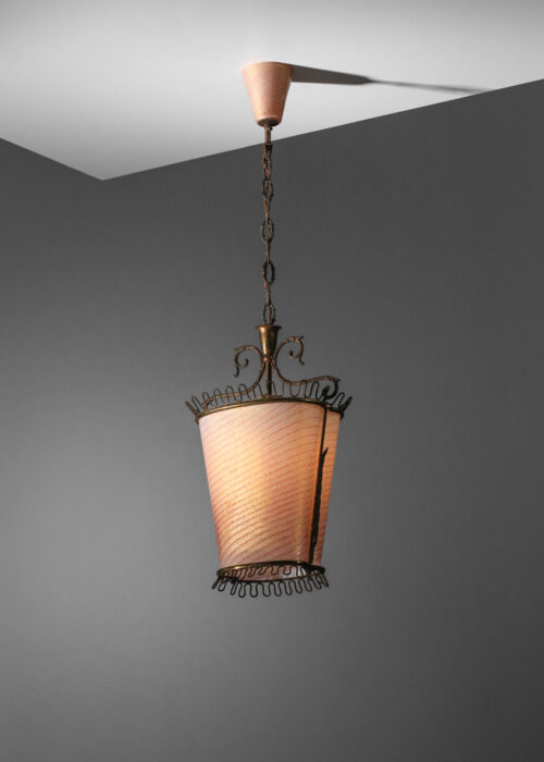 lustre lanterne italien des années 30 en verre de murano inclusion d'or et laiton - I553