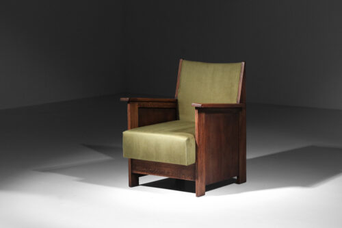 fauteuil des années 30/40 en chêne massif et velour - I686