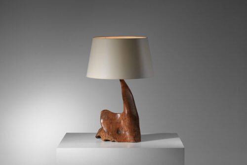 lampe de table souche brutaliste art populaire années 60 en bois - I411