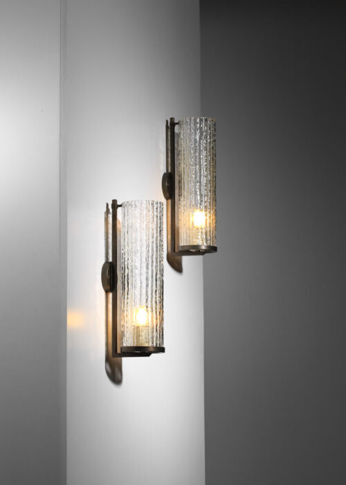 Lot de 6 appliques italienne en verre et laiton patiné années 50