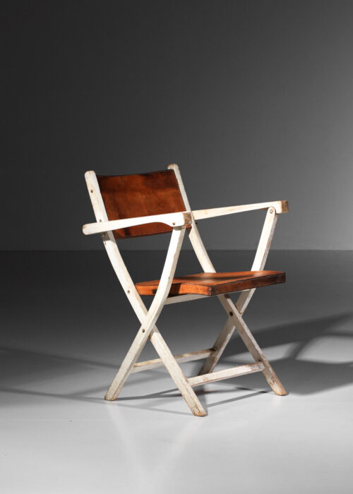 chaise pliable des années 40 en cuir et bois laqué  I229