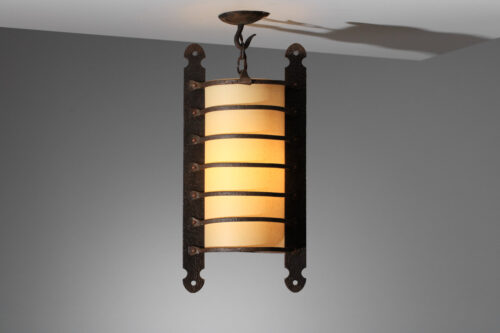 suspension lustre en fer forgé travail populaire des années 50 français - F532