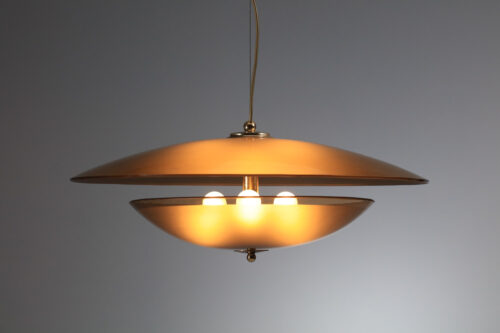 grand lustre italien soucoupe en verre fumé des années 70 - J138