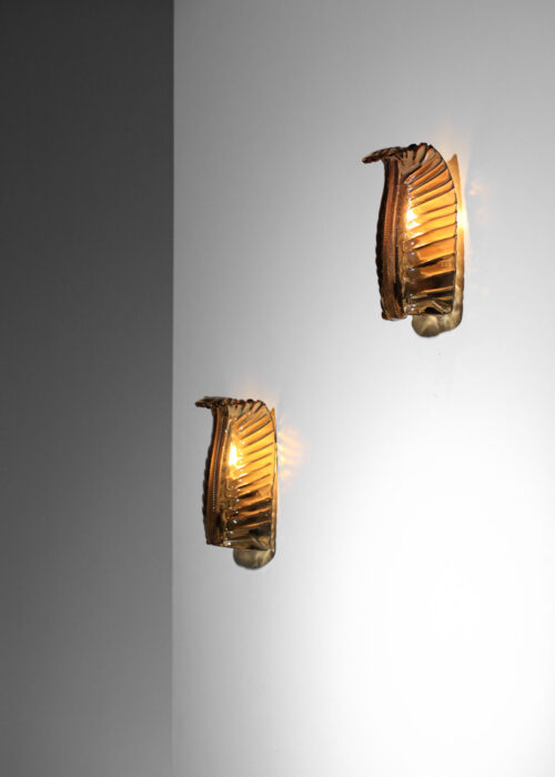 appliques italiennes en verre de murano ambré des années 50 venini J146