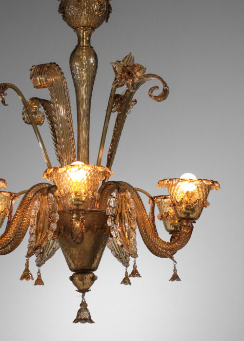 lustre en verre de murano des années 30 ambré à decor floral
