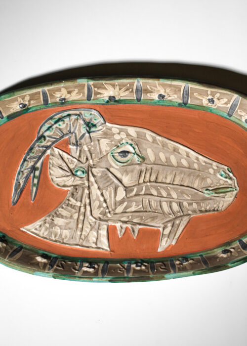 large ceramic dish pablo picasso for Madoura vallauris with goat design - G675