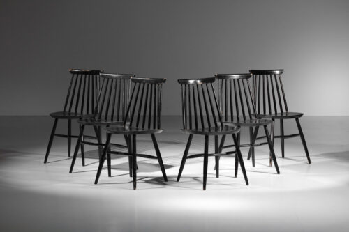 suite de 6 chaises suédoises style ilmari tapiovaara en bois laqué noir I670 