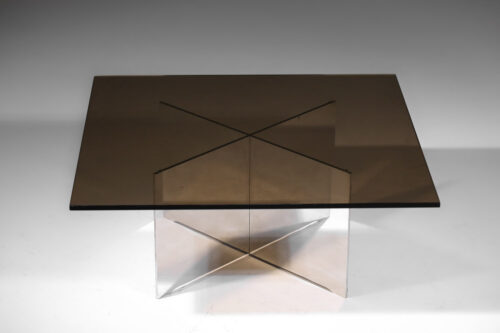 table basse paul mayen années 70 en verre fumé et aluminium