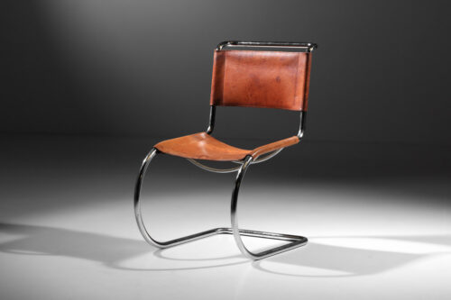 chaise MR10 mies van der rohe 1ère édition thonet en cuir et tube d'acier chromé G683
