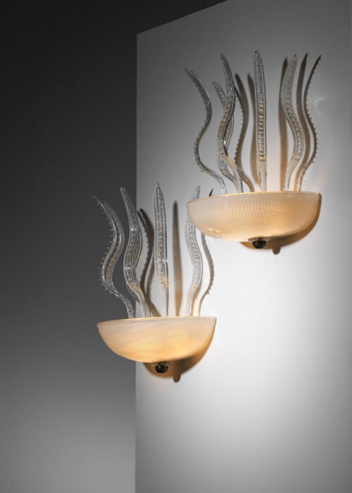 paire d'appliques italiennes des années 60 en verre de Murano attr à Venini Reticello - J143